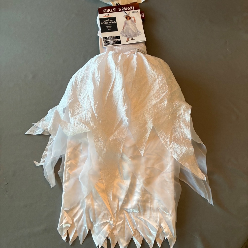 Way to Celebrate Wicked White Witch Costume Girls Small 6/6X Dress Hat CA37484S - Picture 5 of 8